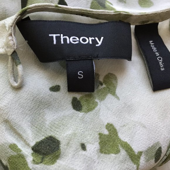 THEORY Gray Green Floral Print KALSTINN Calla 100% Silk High Neck Top - Picture 2 of 10